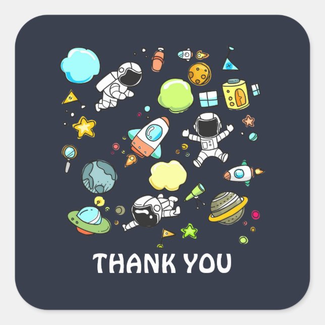 Cool Outer Space Theme - Astronauts & Rocket Ships Square Sticker (Front)