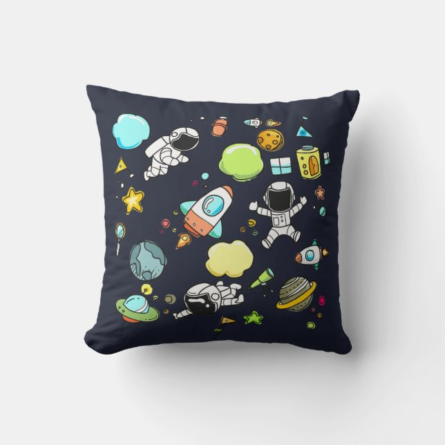 Cool Outer Space Theme - Astronauts & Rocket Ships Throw Pillow (Front)