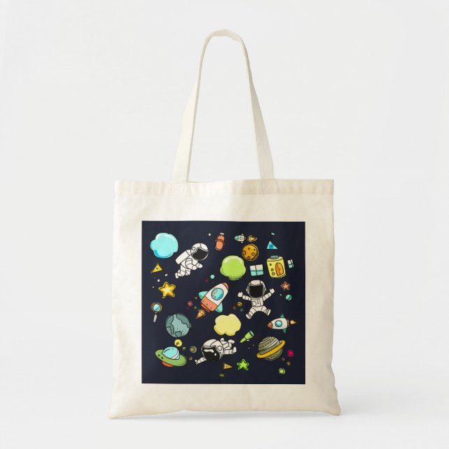 Cool Outer Space Theme - Astronauts & Rocket Ships Tote Bag (Front)