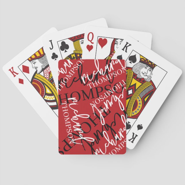 Cool Overlapped Typography Name Red Playing Cards (Back)
