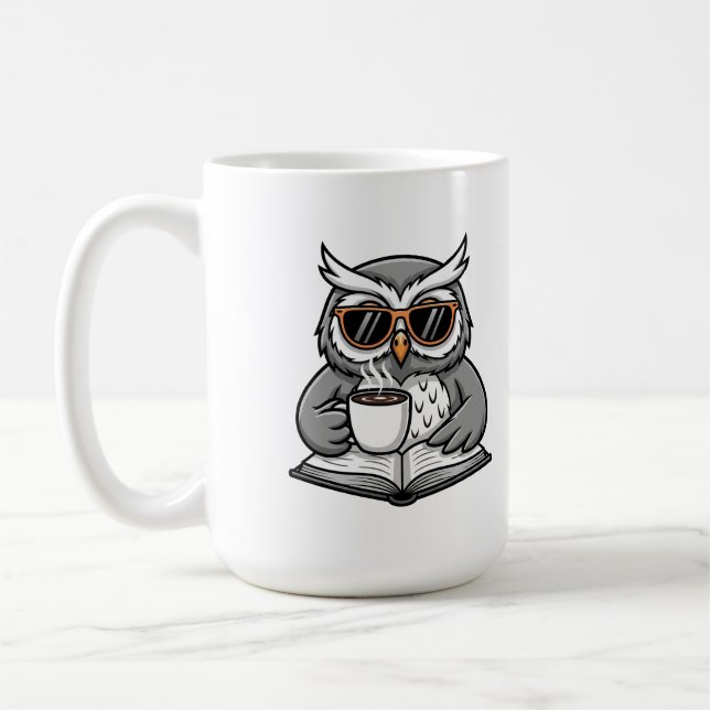 Cool Owl Reading With Coffee Coffee Mug (Left)