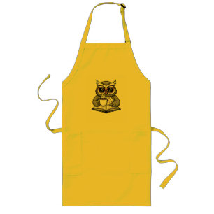 Cool Owl Reading With Coffee Long Apron
