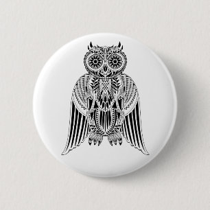 Cool Owl tribal style patterned illustration 2 Inch Round Button