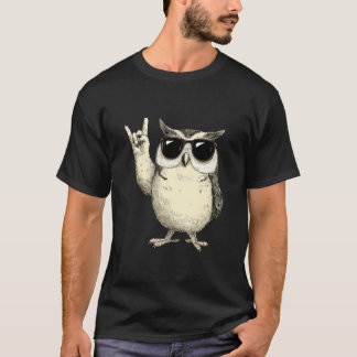 Cool Owl with Sunglasses Hand Sign Art T-Shirt