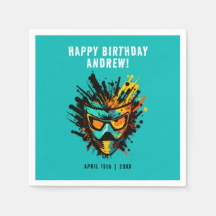 Cool Paintball Mask Splatter Turquoise Teen Party Napkin
