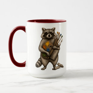 Cool Painter Raccoon Illustration Mug