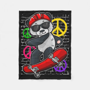 Cool Panda Bear Riding A Skateboard  Fleece Blanket
