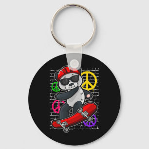 Cool Panda Bear Riding A Skateboard Keychain