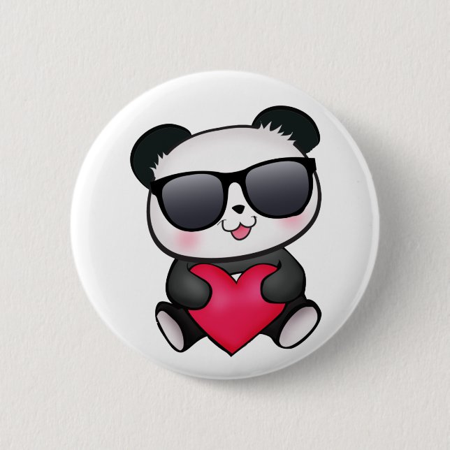 Cool Panda Bear Sunglasses Valentine's Day Heart 2 Inch Round Button (Front)