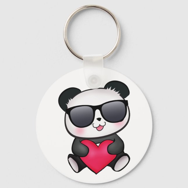 Cool Panda Bear Sunglasses Valentine's Day Heart Keychain (Front)