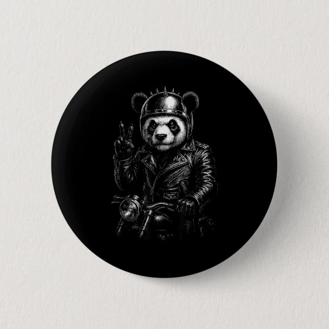 Cool Panda Punk Peace Sign Motorcycle  2 Inch Round Button (Front)