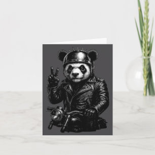 Cool Panda Punk Peace Sign Motorcycle Card