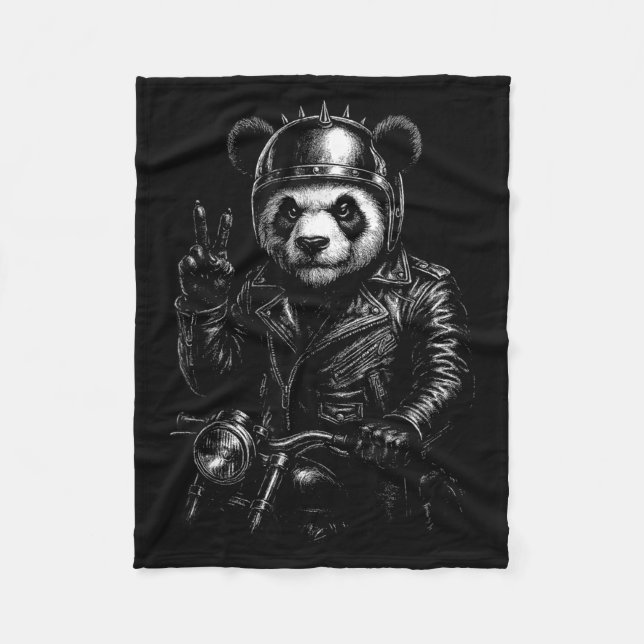 Cool Panda Punk Peace Sign Motorcycle  Fleece Blanket (Front)