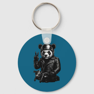 Cool Panda Punk Peace Sign Motorcycle  Keychain