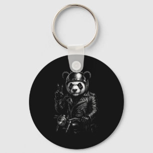 Cool Panda Punk Peace Sign Motorcycle  Keychain