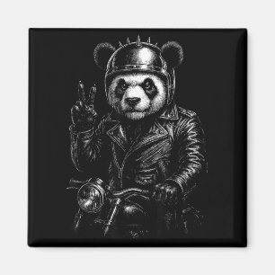 Cool Panda Punk Peace Sign Motorcycle Magnet