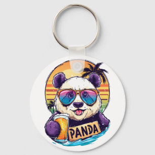 Cool Panda: Retro Summer & Beer Vibes Keychain
