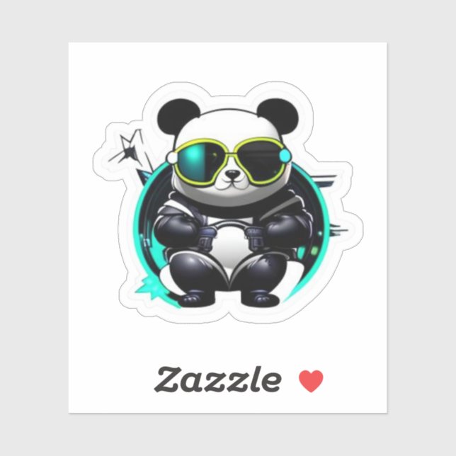 Cool Panda With Glasses Paper Sticker Car Driving  (Sheet)
