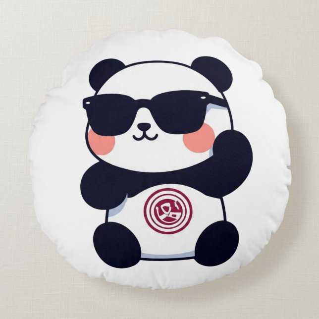 Cool Panda with Shades Round Pillow (Front)