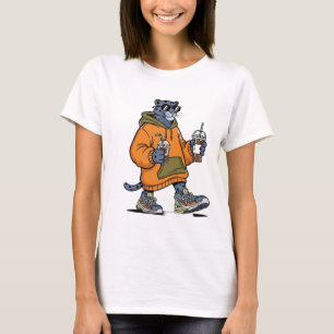 Cool Panther Graphic Tee – Funny Bubble Tea Shirt 