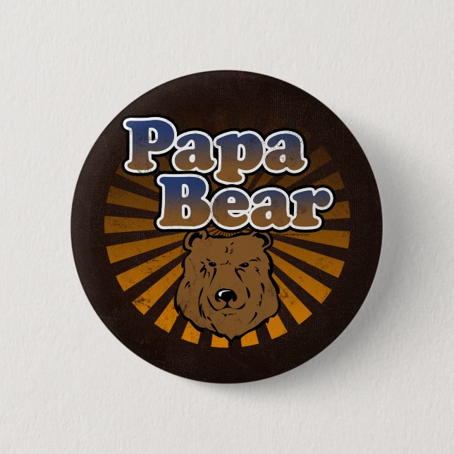 Cool Papa Bear, Brown/Blue/Gold Dad Gift 2 Inch Round Button (Front)