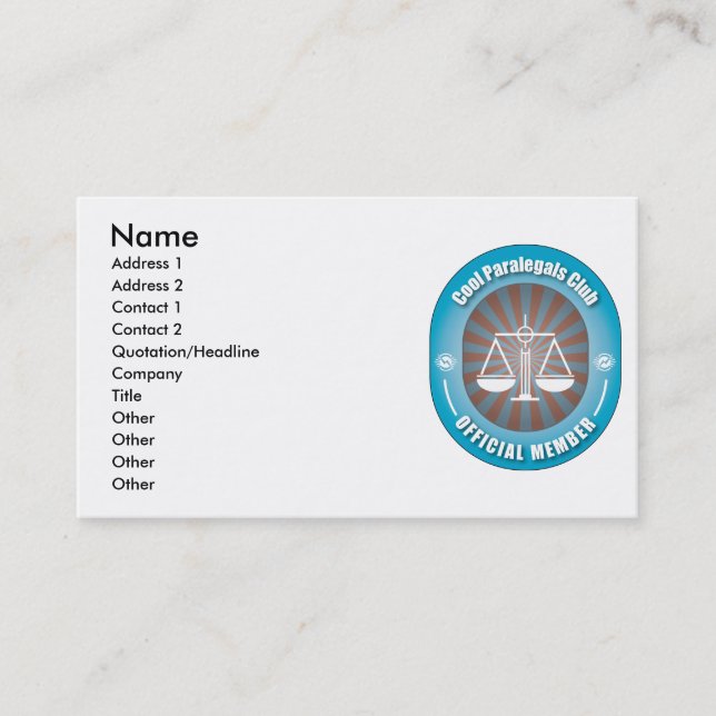 Cool Paralegals Club Business Card (Front)