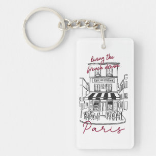 Cool Parisian Café Sketch –Living the French Dream Keychain