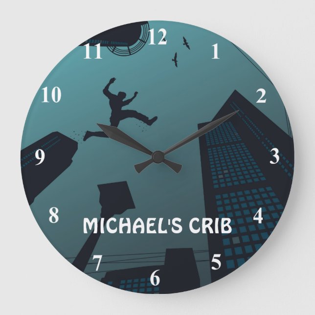 Cool PARKOUR Teen Graphics Building Roof Jumping Large Clock (Front)