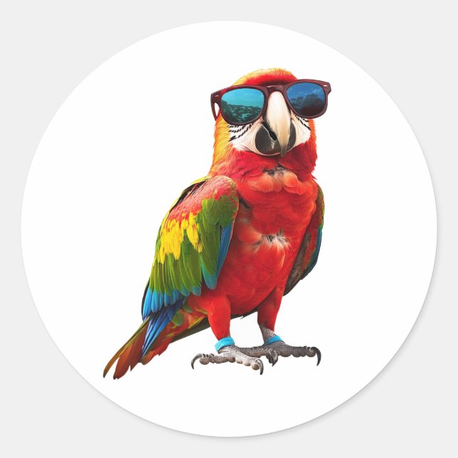 Cool Parrot with Sunglasses Classic Round Sticker (Front)