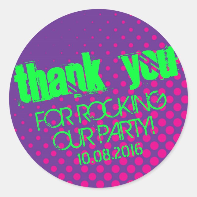 Cool Party Rock Halftone Sticker Purple and Pink (Front)