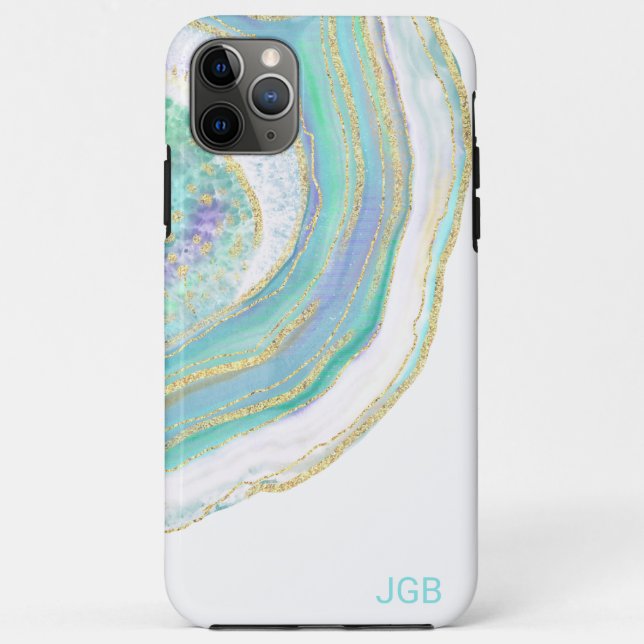 Cool Pastel Aqua and Purple Agate with Monogram Case-Mate iPhone Case (Back)