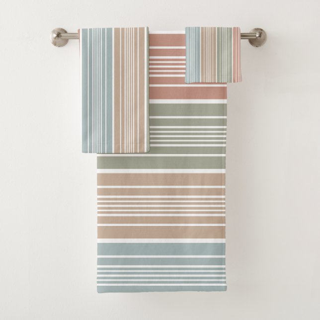 Cool Pastel Colour Stripes Bath Towel Set (Insitu)