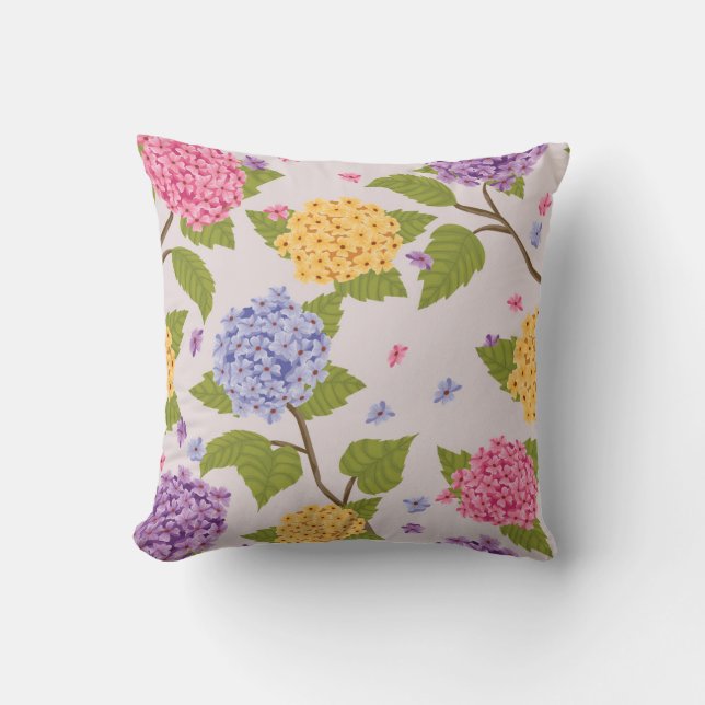 Cool Pastel Hydrangea Flower Pattern Throw Pillow (Front)