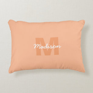 Cool pastel peach colour with Custom Monogram name Accent Pillow
