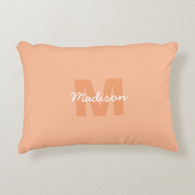 Cool pastel peach colour with Custom Monogram name Accent Pillow (Front)