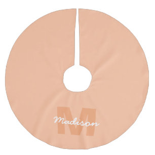 Cool pastel peach colour with Custom Monogram name Brushed Polyester Tree Skirt