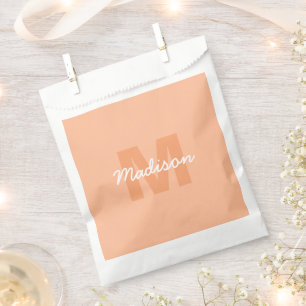 Cool pastel peach colour with Custom Monogram name Favour Bag