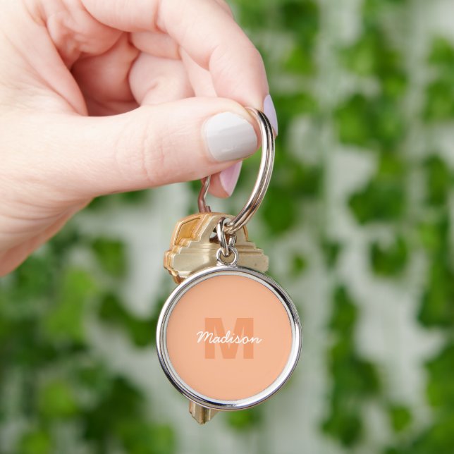 Cool pastel peach colour with Custom Monogram name Keychain (Hand)