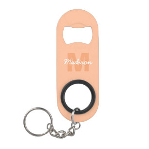 Cool pastel peach colour with Custom Monogram name Keychain Bottle Opener