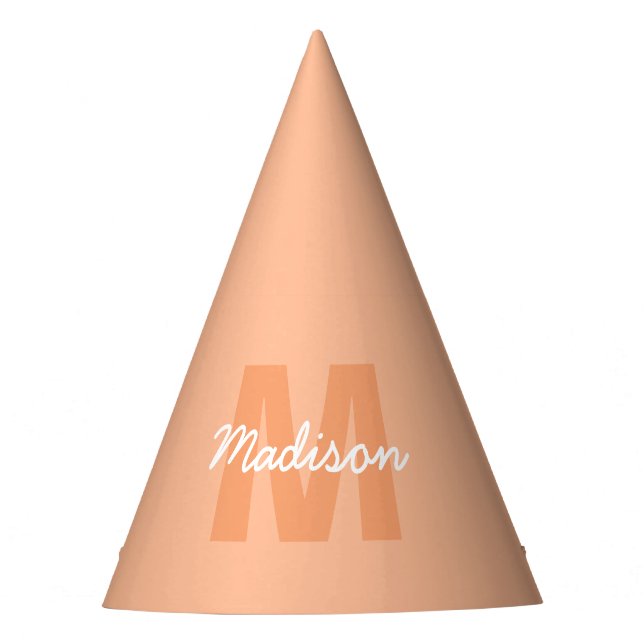 Cool pastel peach colour with Custom Monogram name Party Hat (Front)
