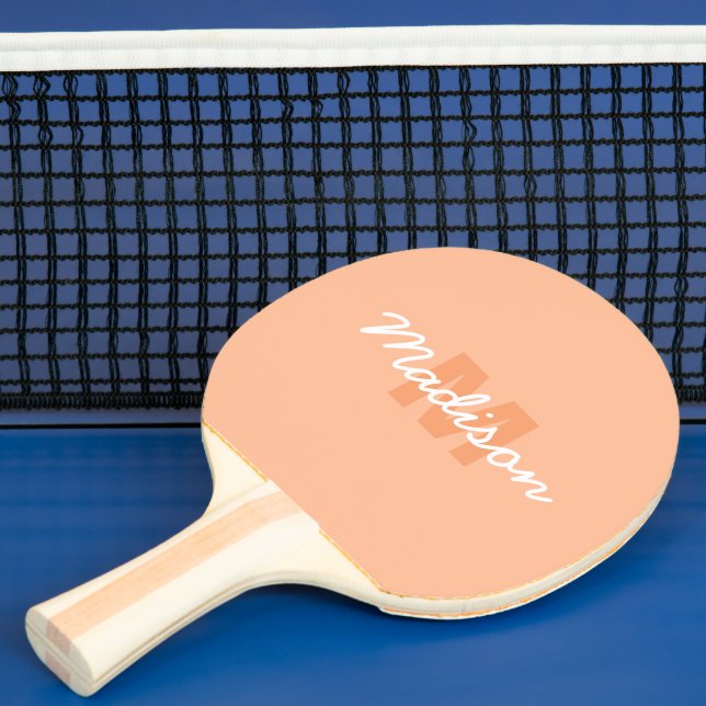 Cool pastel peach colour with Custom Monogram name Ping Pong Paddle (Insitu)