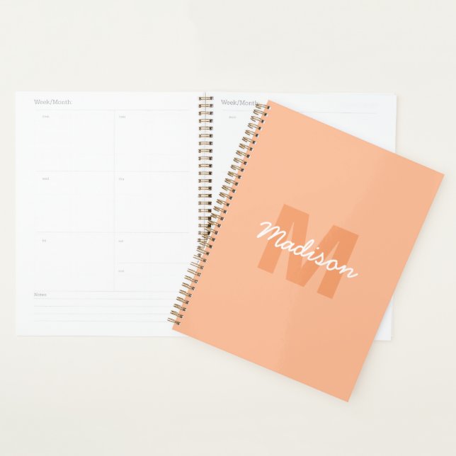 Cool pastel peach colour with Custom Monogram name Planner (Display)