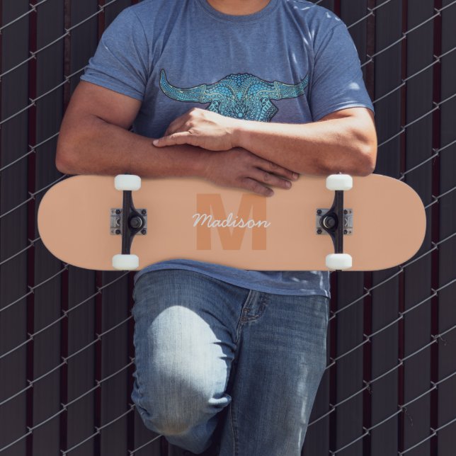 Cool pastel peach colour with Custom Monogram name Skateboard (Outdoor 3)