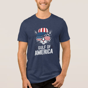Cool Patriotic Cat T-Shirt USA Flag Cap & Sunglass Tri-Blend Shirt