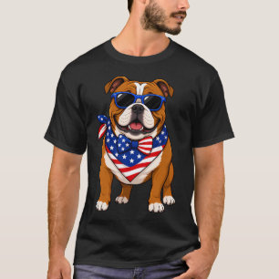 Cool Patriotic English Bulldog with American Flag T-Shirt