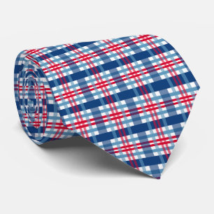cool Patriotic red white blue plaid Tie