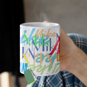cool pattern of names of different colours coffee mug