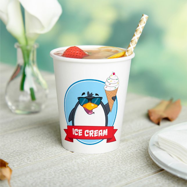 Cool Penguin Holding Ice Cream Paper Cups (Creator Uploaded)