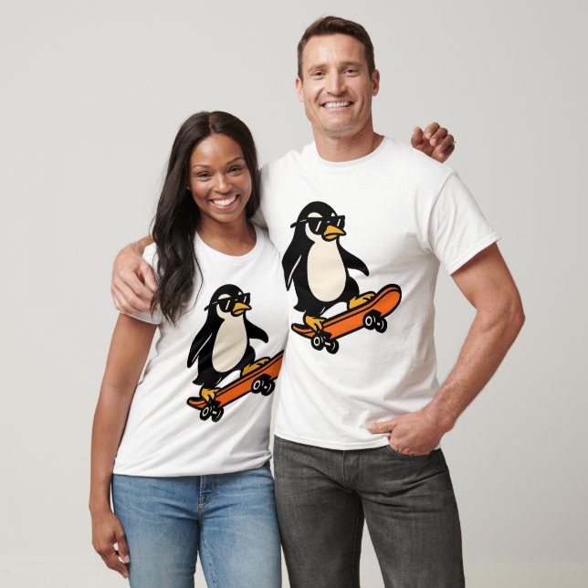 Cool Penguin on Skateboard T-Shirt (Unisex)