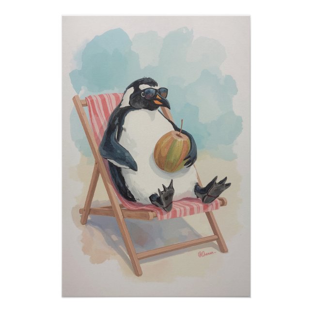 Cool Penguin Poster | Summer Cartoon Wall Art (Front)